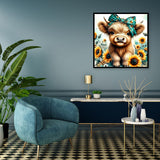 MOMDEDP Diamond Painting Kits for Adults, 5D Cow and Flower Full Drill Diamond Art, DIY Highland Cow Diamond Art Kit Animal Gem Art for Home Wall Decor 12 X12 inch MOMDEDP