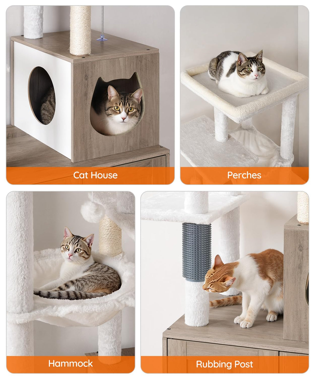 HOOBRO Cat Tree with Litter Box Enclosure, Tall Cat Tower for Indoor Cats, All-in-One Modern Cat Condo, Hidden Litter Box Enclosure Furniture, with Cat House, Sisal Posts, Greige and White BG51MZ03 HOOBRO
