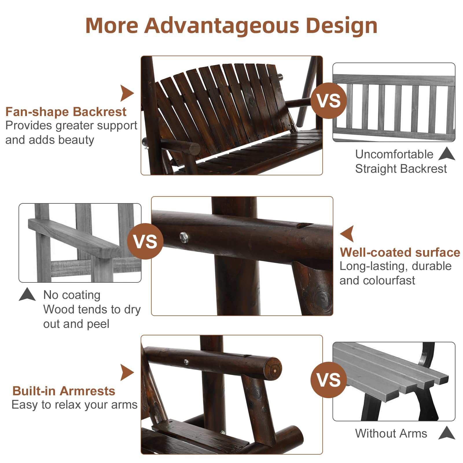 HOMEDIARY Wooden 2-Seat Porch Swing with A-Frame Stand, Outdoor Patio Swing Chair Bench w/Slatted Design, Outside Swing Bench w/550lbs High Capacity for Garden Patio Backyard Porch, Carbonize - WoodArtSupply