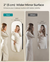 SONGMICS Jewelry Organizer, LED Jewelry Cabinet Wall or Door Mounted, Lockable Rounded Wide Mirror with Storage, Interior Mirror, 3.9 x 16.5 x 42.5 Inches, Black Surface with Black Lining SONGMICS