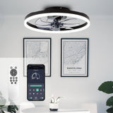 STERREN 20'' Modern Low Profile Ceiling Fan with Light, Bedroom LED Ceiling Fan with Remote Control, Bladeless Flush Mount Black Fan Lights Ceiling Fixtures for Living Room,Small Room STERREN