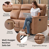 Manual Recliner Sofa Furniture Set for Living Room, Included Leathaire Nursing Chairs Swivel Glider Recliners, Wall-Hugger 3 Seat Reclining Loveseat, Modern 3-Seater Reclining Sofa Couch, Brown, 1+3 INZOY