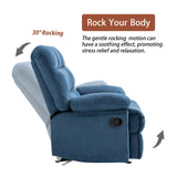 Ketaiyou Rocker Recliner Chair, Overstuffed Manual Rocking Recliner for Adults, Upholstered Comfy Soft Fabric Living Room Reclining Sofa Chair (Blue) Ketaiyou