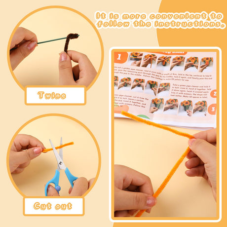 UzecPk 430PCS Pipe Cleaners for Crafts, Pipe Cleaner Sunflower Kit, Pipe Cleaner Craft Sunflowers Kit with Instructions, 3 Colors Pipe Cleaners Set for DIY Art Craft Decorations-5 Flowers UzecPk