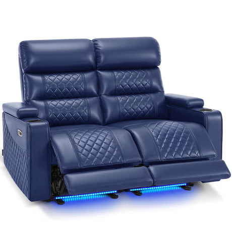 MCombo 55.1'' Power Loveseat Recliner for Adults, Home Theater Seating with Power Headrest, FSC Certified, USB & Type C Ports, Armrest Storage & LED Light HTS470 (Navy Blue, Loveseat) MCombo