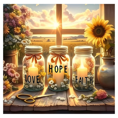 5D Diamond Art Painting Kits for Adults Beginner,Faith,Hope,Love Wishing Bottle Diamond Art On Canvas,DIY Religious Christian Diamond Dots Gem Arts and Crafts for Home Wall Decor 12X12IN