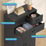 DICTAC Black Dresser for Bedroom with 7 Drawers, 55.7" Tall Dresser Chest of Drawers, Modern Large Wood Storage Dresser Organizer with Metal Handle, Vertical Dresser for Bedroom, Living Room, Nursery DICTAC