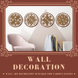 Yulejo 4 Pcs Thicken Rustic Wall Decor Farmhouse Wall Art Wooden Hollow Carved Design Decor Rustic Round Wall Art for Living Room Bedroom Hallway Decor Kitchen Wall (Light Brown,9.8 x 9.8 Inch) Yulejo