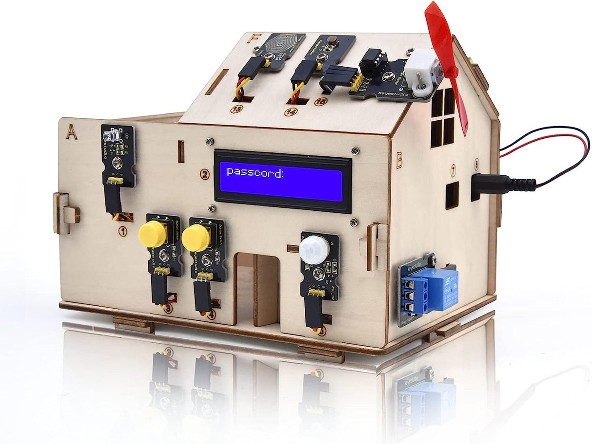 KEYESTUDIO Smart Home Starter Kit for Arduino for Uno R3, Electronics Home Automation Coding Kit, Wooden House DIY Sensor Kit STEM Set for Adults Teens 15+ KEYESTUDIO