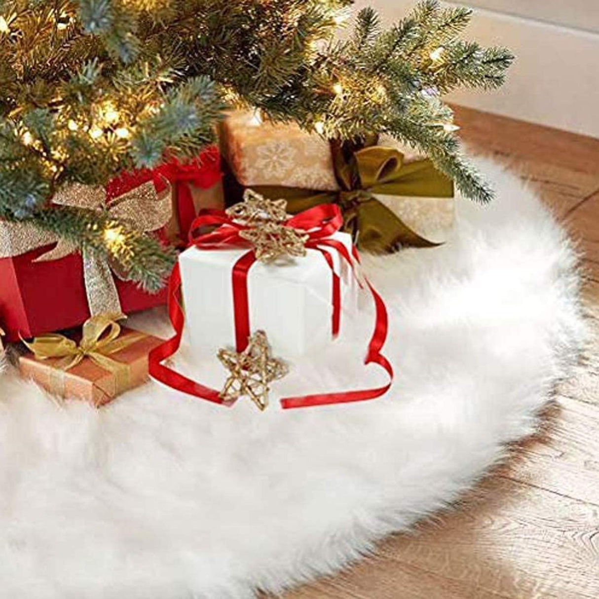 CHICHIC 48 inch Christmas Tree Skirt Faux Fur Xmas Tree Skirt Christmas Decorations Holiday Tree Ornaments Tree Decoration for Christmas Home Decorations, Xmas Party Holiday Decorations, Snow White CHICHIC