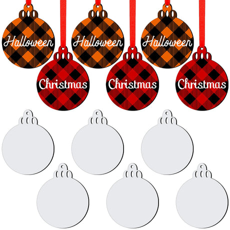 Jetec 12 Pieces Sublimation Blanks Ornaments for Christmas Personalized Round Blanks Pendants with Red Rope Hanging Heat Press Heat Transfer Ornaments for Thanksgiving Day Xmas Tree Decorations Jetec