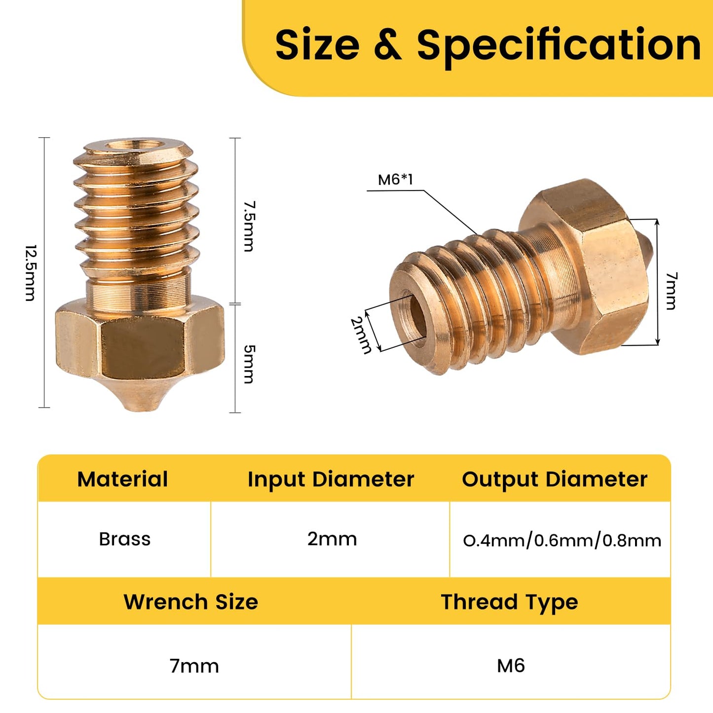 DUROZZLE E3D V6 Nozzles 3D Printer Brass Nozzles Kit 0.4mm 0.6mm 0.8mm with Storage Box for Prusa i3 MK3S / MINI, Anycubic i3 Mega/Kobra/Kobra Neo and More, Pack of 10 - WoodArtSupply