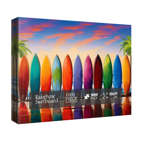 Beach Jigsaw Puzzles 1000 Pieces, Tropical Hawaii Puzzles for Adults, Colorful Rainbow Surfboard Puzzle as Home Decor IdeaBazar