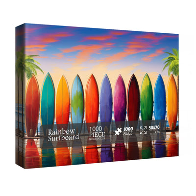 Beach Jigsaw Puzzles 1000 Pieces, Tropical Hawaii Puzzles for Adults, Colorful Rainbow Surfboard Puzzle as Home Decor