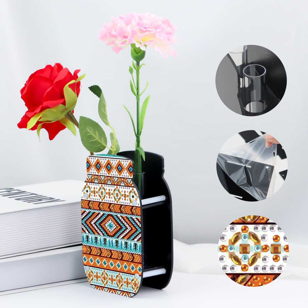 MVVMTOP 5D Diamond Art Painting Kit Vase, DIY Adult Shaped Diamond Acrylic Double-Sided Diamond Painting Multi Pattern Vase Handmade Crafts, Suitable for Home Living Room Desktop Decoration MVVMTOP