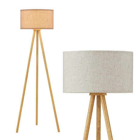 Baobab Tree Park Wood Tripod Floor Lamp with 3 Color Temparature LED Bulb, Modern Wooden Standing Floor lamp Linen Shade for Living Room, Bedroom, Office, ETL Listed/Natural Wood Color Baobab Tree Park