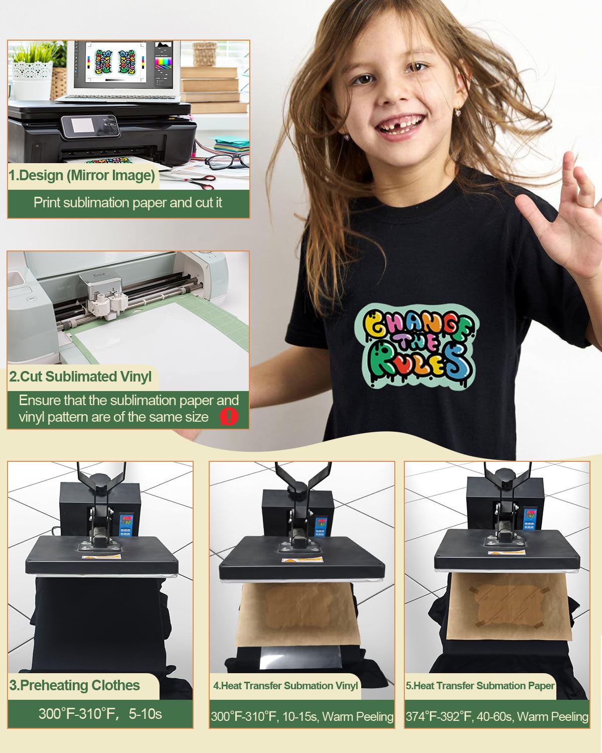 Lzerking Sublimation Htv for Dark Fabric 6 Pack 12" x 10" Matte Sublimation Vinyl for Cotton Shirts, Bags, Gifts, Easy Subli Heat Transfer Vinyl Compatible with Cricut, Siser Romeo Cutting Machines Lzerking