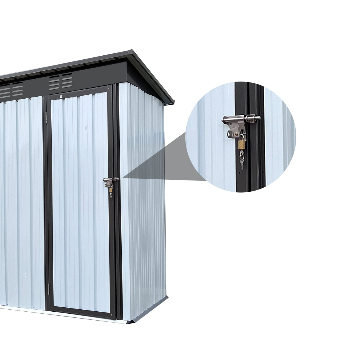 Lovtimber 5Ft x 3Ft Metal Garden Shed, Outdoor Steel Storage Shed with Single Lockable Door & Vents, Waterproof Anti-Corrosion Tool Storage Clearance for Backyard Patio Lawn, White+Black Lovtimber