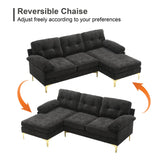 CALABASH 83" L Shaped Sectional Sofa, Chenille 3-Seater Sofa with Reversible Chaise, Modern Soft Cushion Fluffy Armrest Convertible Couch for Living Room Apartment Small Spaces (Black) CALABASH