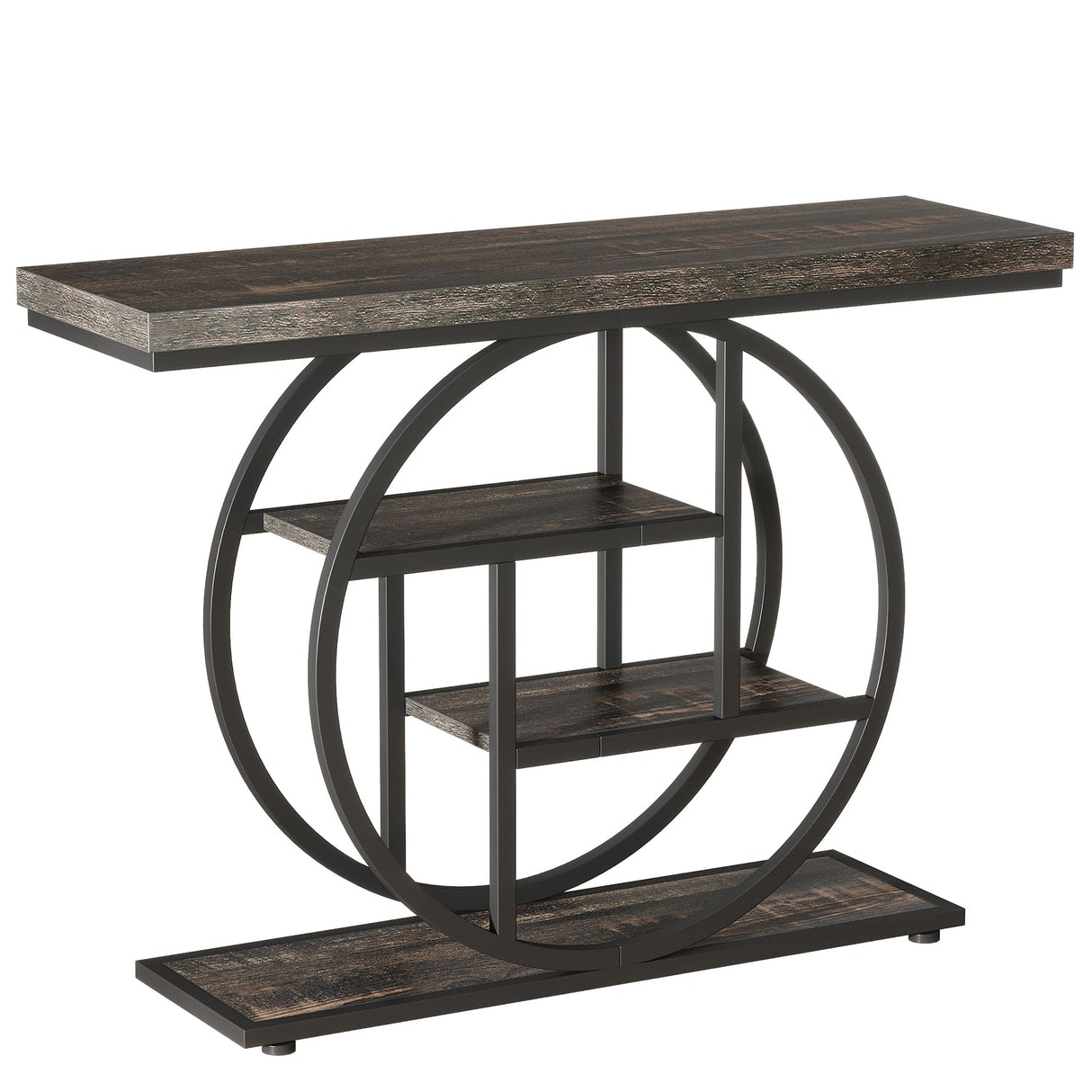 Tribesigns 41.3" Console Table, Industrial 4-Tier Sofa Table Entryway Table with Circle Base, Narrow Wood Accent Tables with Storage Shelves for Living Room, Hallway, Foyer, Black Tribesigns