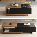 homary Extendable Coffee Table, 47"-69" Expandable Walnut Coffee Table with 2 Drawers, Modern Adjustable Center Table for Living Room & Small Spaces (Black & Walnut) homary