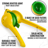 Zulay Kitchen Metal 2-in-1 Lemon Squeezer - Sturdy Max Extraction Hand Juicer Lemon Squeezer Gets Every Last Drop - Easy to Clean Manual Citrus Juicer - Easy-Use Lemon Juicer Squeezer - Yellow/Green Zulay Kitchen