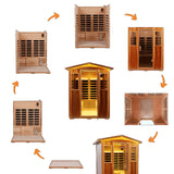 KUNSANA Red Cedar 4 Person Outdoor Ultra-Low EMF（0.5mg） Infrared Sauna, Multi-Person Home Sauna spa, 2160w,12 Heating Panels, LCD Control Panel, Bluetooth Speaker, Chromotherapy Lights, Reading lamp KUNSANA