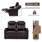 Attliahome 61" RV Loveseat Recliner, Double Recliner Furniture with 3 Arms and 2 Pillows, Wall Hugger Recliners & 135° Reclining Theater Seating (Brown PU Leather RV Couch) Attliahome