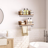 HOOBRO Wall Mounted Wine Rack 2 Pack, Wine Shelf Hanging Floating Wall Shelves, Wine Glass Bottle Rack Stemware Holder, for Living Room, Dining Room, Kitchen, Rustic Brown and Black BF28BJ01 HOOBRO