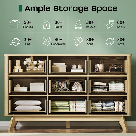 Curlaky Fluted 9 Drawer Dresser for Bedroom - 52.8" Modern Chests of Drawer for Storage, Curved Corner Design, Large Dressers for Closet, Wood Dresser Organizer for Bedroom, Living Room, Hallway Curlaky