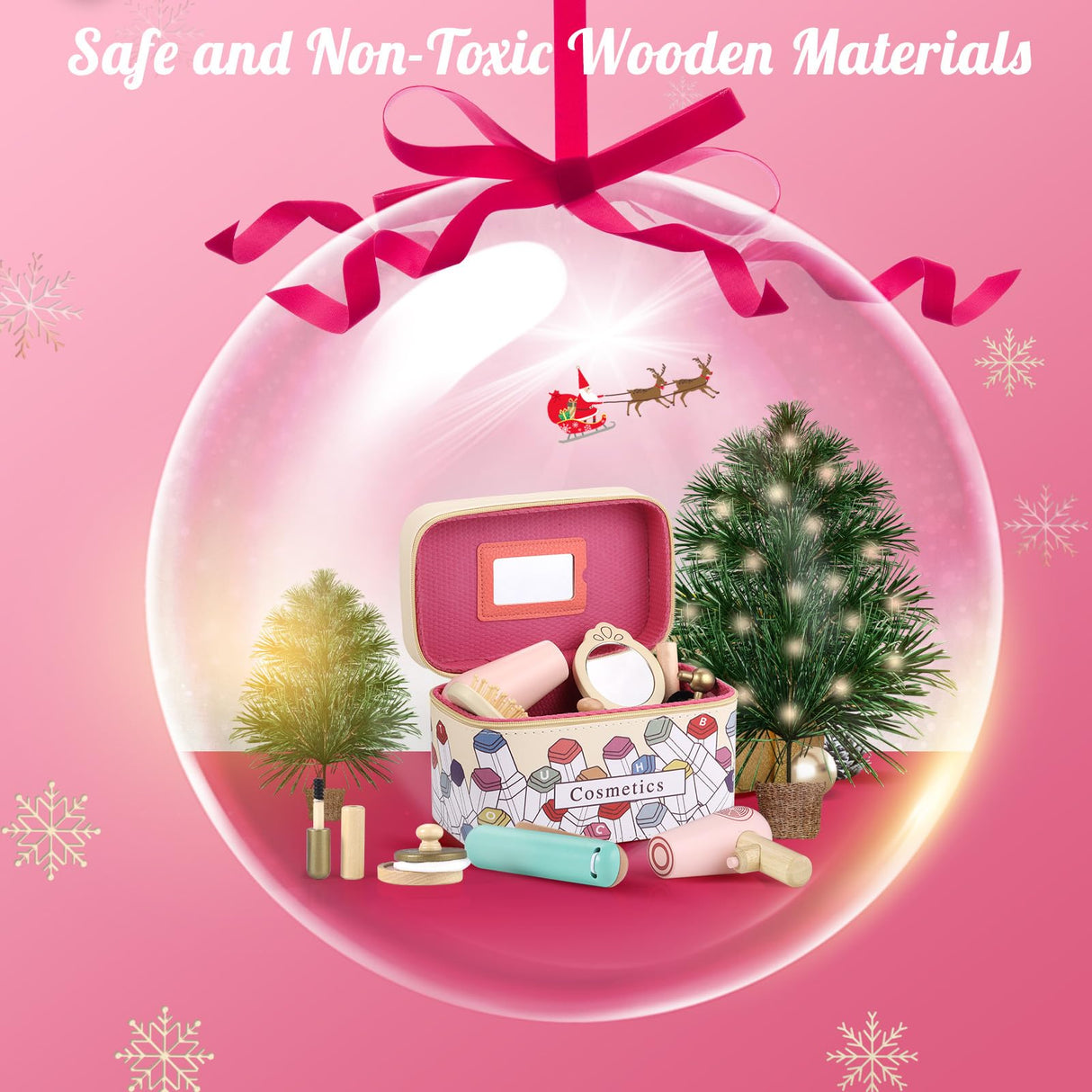 GAGAKU Wooden Makeup Toy Set Wood Hair Salon Playset Toddler Wooden Makeup Kit for Girls,Christmas Birthday Gift for 3 4 5 6 7 Years Old Kids GAGAKU