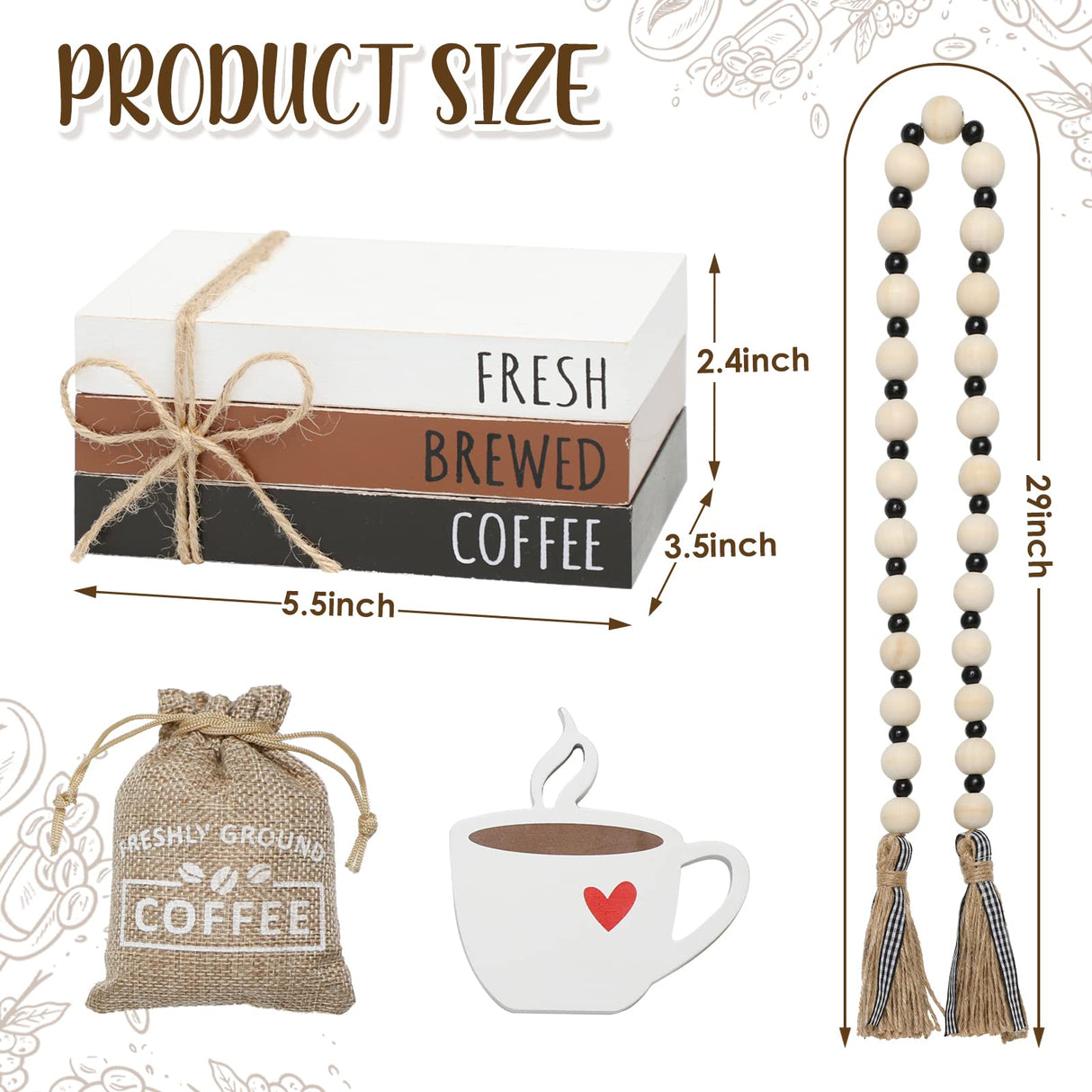 6 PCS Coffee Bar Decor Mini Coffee Bar Accessories Coffee Bar Sign Coffee Tiered Tray Decor Coffee Wooden Book Stacks Rustic Farmhouse Coffee Table Sign WODOHOLO