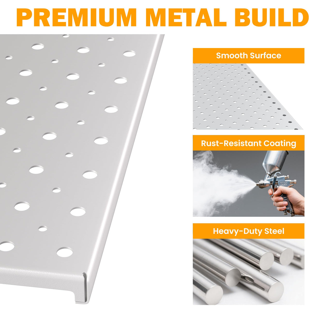 Pegboard Smith Metal Pegboard Panels, 16" x 12" Heavy-Duty Wall Peg Boards for Garage Tool Storage, Pegboard Organizer System (Pack of 3, Gray) Pegboard Smith