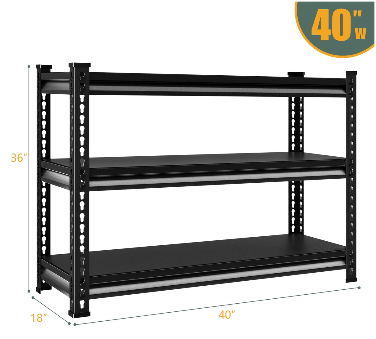 Rufokisa 3-Tier Heavy Duty Garage Shelving, 36" Metal Shelving Unit, 1320 lbs Load Capacity, Industrial Style, 40"W x 18"D x 36"H Rufokisa