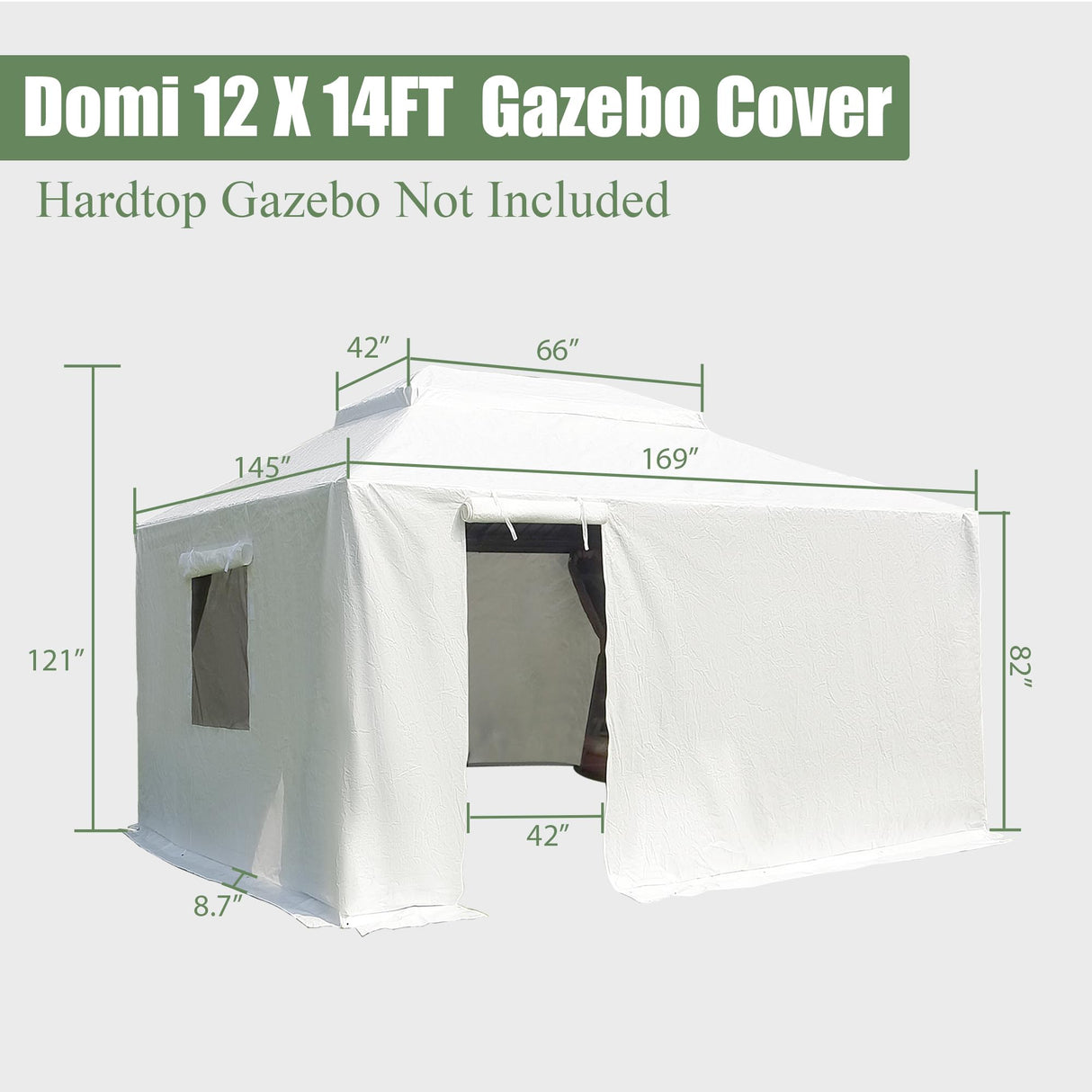Domi Gazebo Cover for 12'x14' Gazebo, All Weather Universal Gazebo Winter Cover with Premium 200g Waterproof PE Fabric, Sidewalls, Mesh Windows, Patio Cover for Winter Gazebo domi outdoor living
