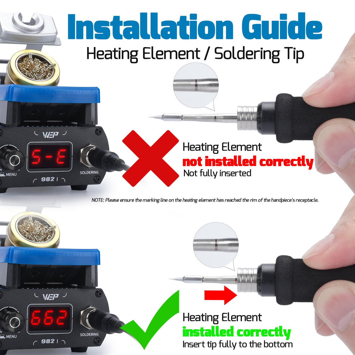 WEP 982-I Precision Soldering Iron Station with Temperature Control, Preset Channels, °C-°F Conversion, Sleep Mode, Automatic Shutdown, Calibration Functions C210 Compatible Soldering Tips WEP