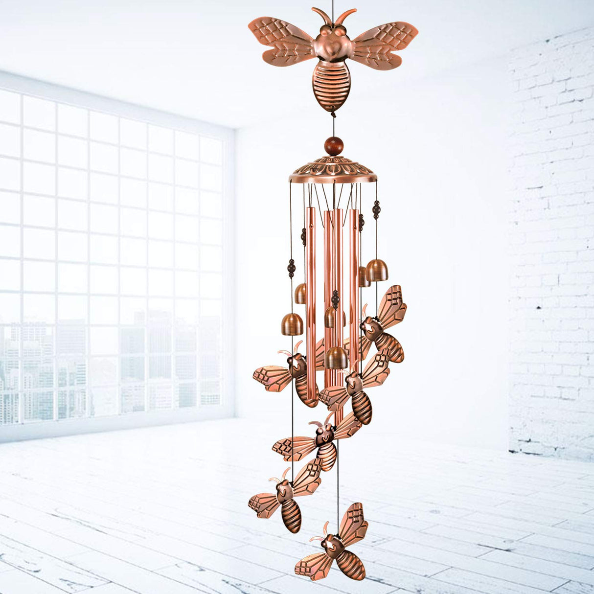 YMXBL Outdoor Wind Chime, Bee Wind Chimes Decoration, Bee Wind Bell Indoor Decor, Bees Windchime with 4 Tubes & 6 Bells, Bee Wind Catcher, Aluminum Bee Chime, Garden Mobile Wind Chime, Gifts for Mom YMXBL