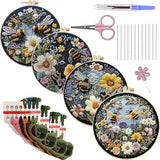 LB 4 Pack Yellow Bee Floral Embroidery Kit for Beginners Green Plant Beginner Embroidery Kit for Adults DIY Starter Kit with Embroidery Hoop Colorful Threads Tools Step by Step Instructions