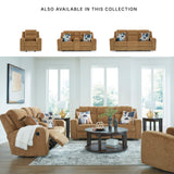 Signature Design by Ashley Kanlow Contemporary Manual Double Reclining Loveseat with Console, Storage, Cup Holders and 2 Accent Pillows, Light Brown Signature Design by Ashley
