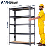 ZEUKMXOO Metal Storage Rack, 28''×12''×60'' Heavy Duty Shelf, 2400 LBS Black Standing Shelf Units, Adjustable Storage Shelves, Garage Racks and Shelving (1, Black) ZEUKMXOO