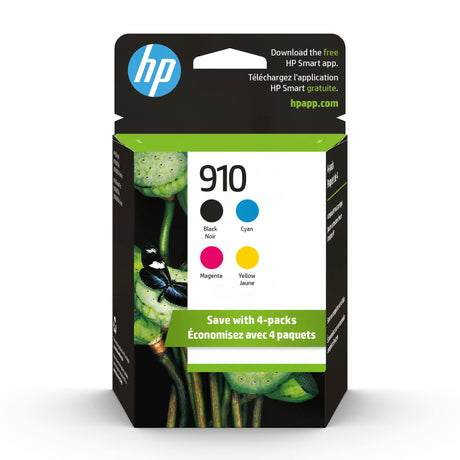 Original HP 910 Black, Cyan, Magenta, Yellow Ink Cartridges (4 Count -pack of 1) | Works with HP OfficeJet 8010, 8020 Series, HP OfficeJet Pro 8020, 8030 Series | Eligible for Instant Ink | 3YQ26AN HP