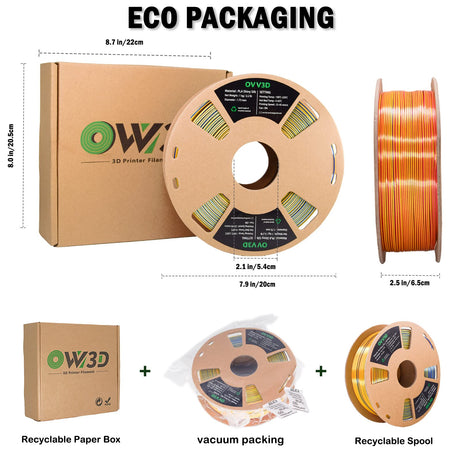 OVV3D Tri-Colors PLA 3D Printer Filament 1.75mm, Coextrusion Rainbow Filament with Silk PLA Red-Yellow-Blue, 3D Printing Filament +/-0.02mm, 1kg/2.2lbs OVVNYXE