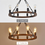 brfaixla 8 Lights 23.6'' Wooden Wagon Wheel Chandelier Farmhouse, Black Metal Ceiling Pendant Light Industrial Vintage Rustic Round Wood Chandeliers for Living Dining Room Kitchen Entryway Foyer brfaixla