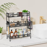 VITVITI 3-Tier Bathroom Organizer Countertop, Metal Wire Mesh Bathroom Counter Organizer Storage with Basket Hooks, Vanity Tray Shelf, Kitchen Spice Rack (Black) VITVITI