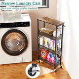 XYZLVSI Slim Storage Cart 4 Tier Narrow Kitchen Rolling Cart on Wheels for Small Space, Mobile Utility Cart Shelving Unit with Wooden Top and Metal Handle for Kitchen, Bathroom, Laundry Room XYZLVSI