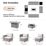 ovios 13 Pieces Patio Furniture Set, Outdoor Sectional Sofa with Rectangular Fire Pit Table, Wide Armrests and Deep Seat, Modern Modular Wicker Rattan Conversation Set, Beige ovios