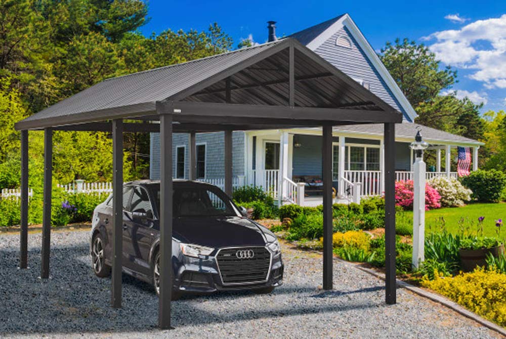 Sojag 20' x 12' Samara Carport with Aluminum Frame and 10' High Galvanized Steel Roof for Easy Drive Through Access Sojag