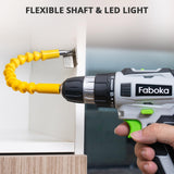 Faboka 21V Cordless Drill Set, Power Drills Kit with 2.0Ah Battery and Charger, Electric Driver/Drill Bits, Max Torque 40Nm, 3/8-Inch Keyless Chuck, Variable Speed, with LED Light FABOKA