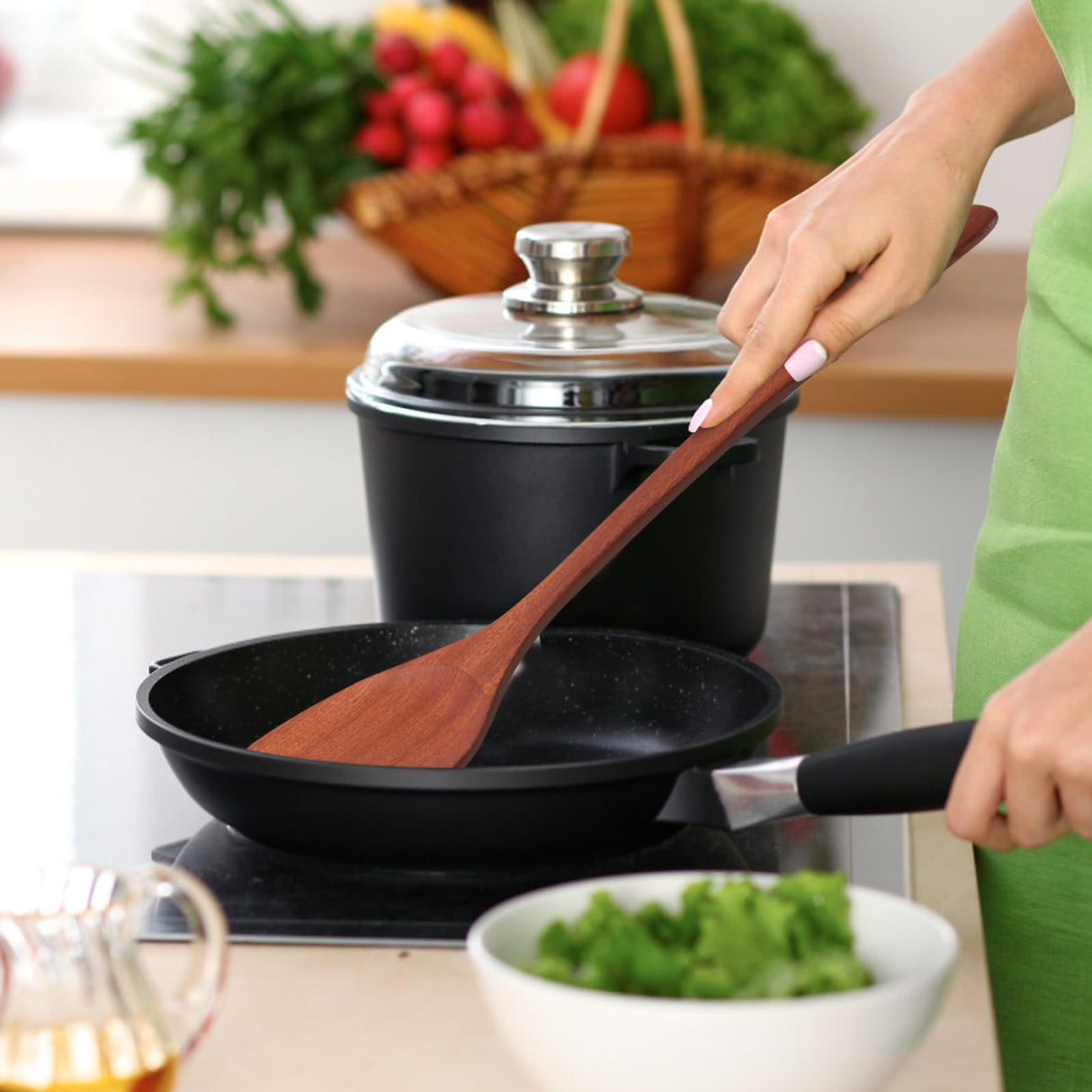 LorisArm 14-inch Cherry Wooden Spatula Turner Long Handle, Wood Kitchen Spatula Turner, Egg Scraper, Wood Cooking Utensil, Kitchen Spatulas for Flipping, Serving, Scraping & Turning. LorisArm