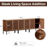 BVIUNTWO Storage Cabinet,94.5" Farmhouse Buffet Cabinet with Metal Base and Adjustable Shelves,Sideboard Coffee Bar Cabinet with 6 Doors for Kitchen,Dining Room,Living Room,Brown BVIUNTWO